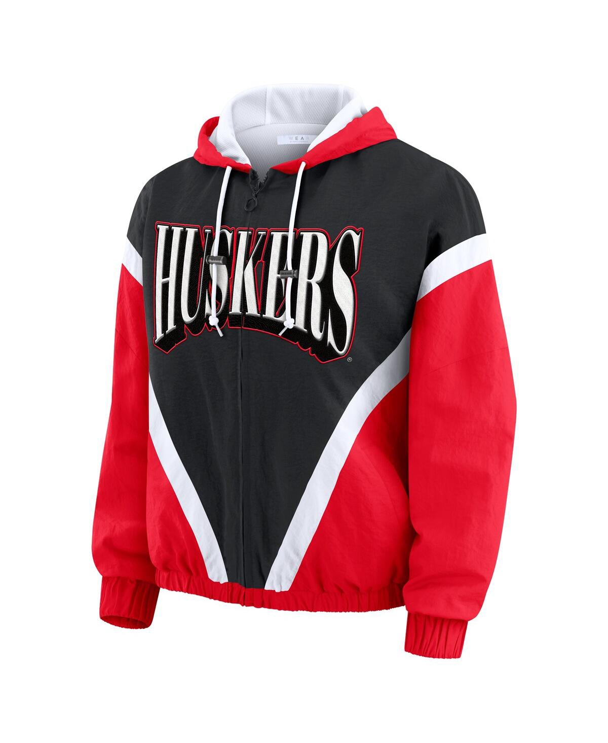 Wear By Erin Andrews Women's Scarlet/black Nebraska Huskers Colorblock Full-zip Windbreaker Jacket In Red