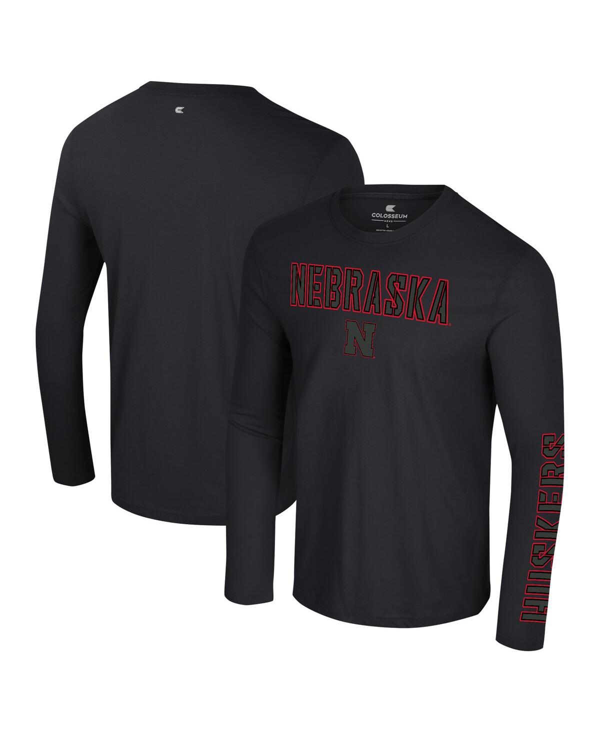 Colosseum Men's Black Nebraska Huskers Color Pop Active Blend 2-hit Long Sleeve T-shirt In Black