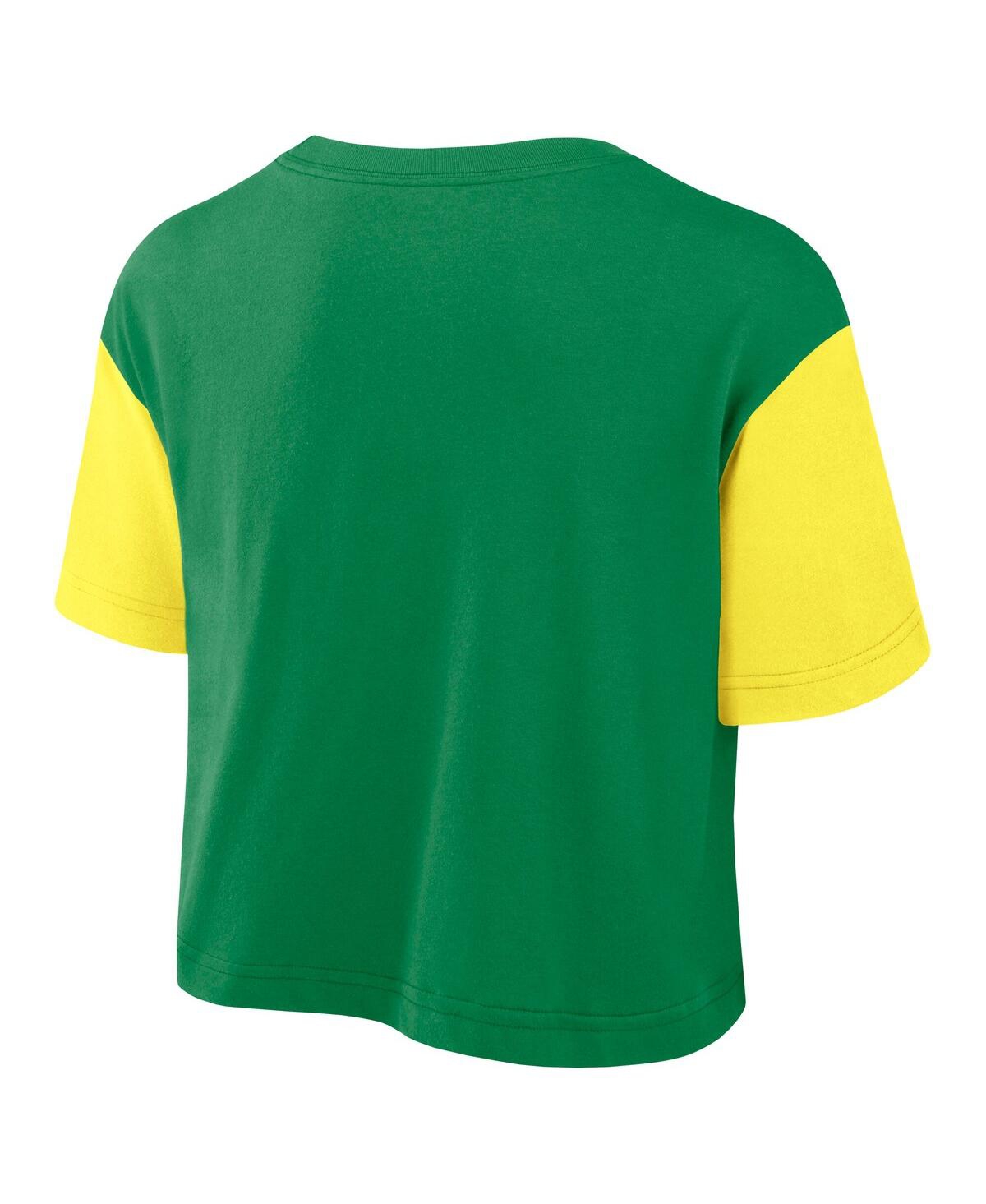Nike Women's Green/yellow Oregon Ducks Color-block Script Dri-fit Cropped T-shirt In Green