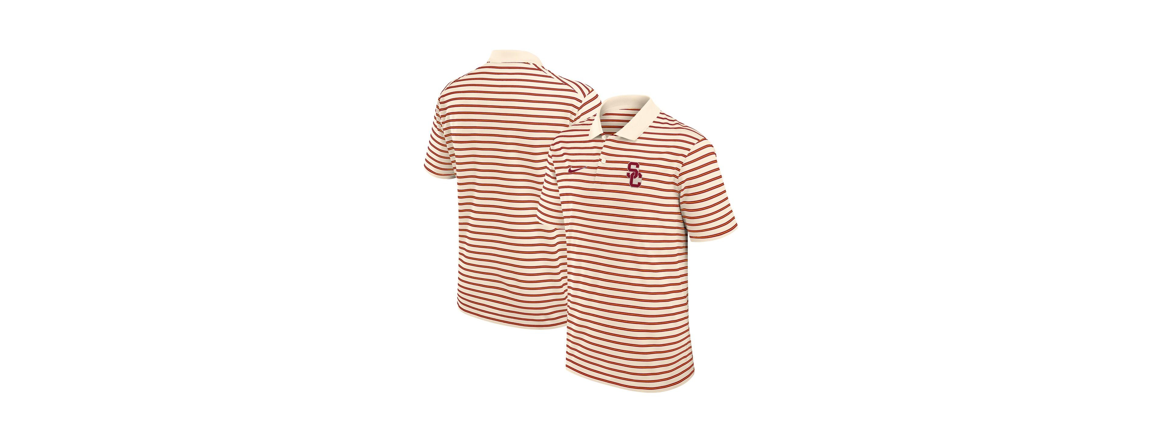 Nike Men's Tan Usc Trojans Solid Foundation Striped Performance Polo Shirt
