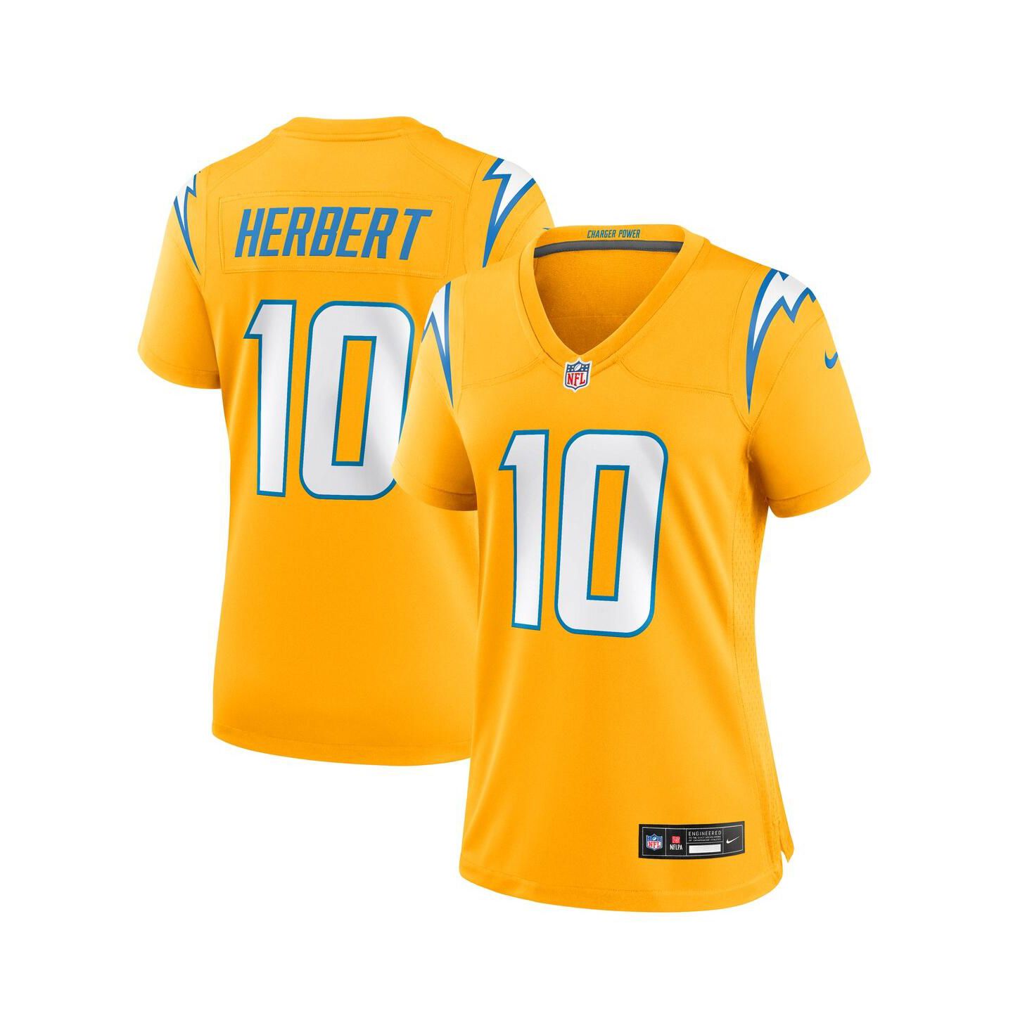 Женский топ Nike Justin Herbert Gold Los Angeles Chargers Alternate Charger Power Game Jersey — фото 1