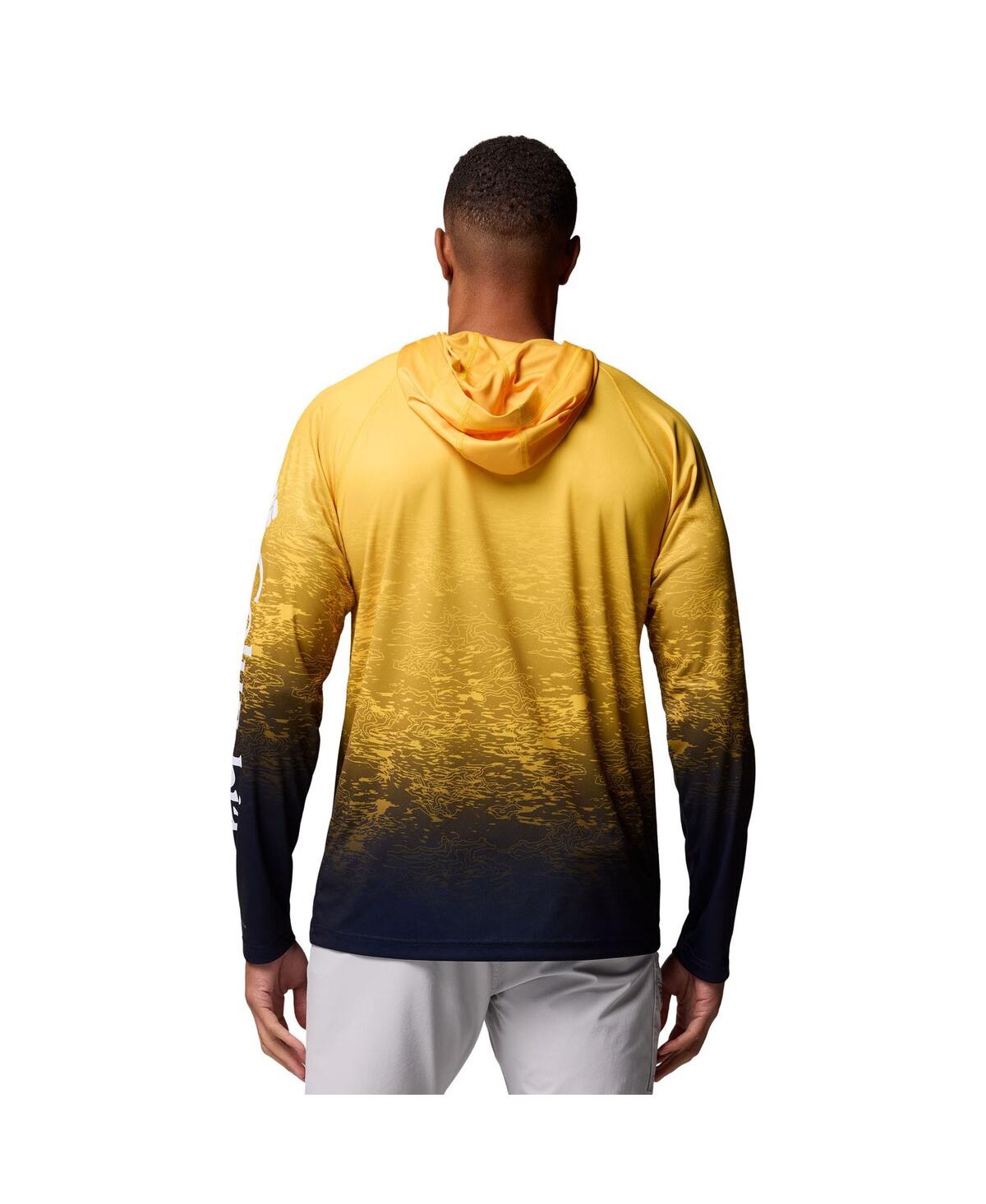Columbia Men's Maize Michigan Wolverines Pfg Gradient Water Super Terminal Tackle Hoodie Omni-wick T-shirt In Yellow