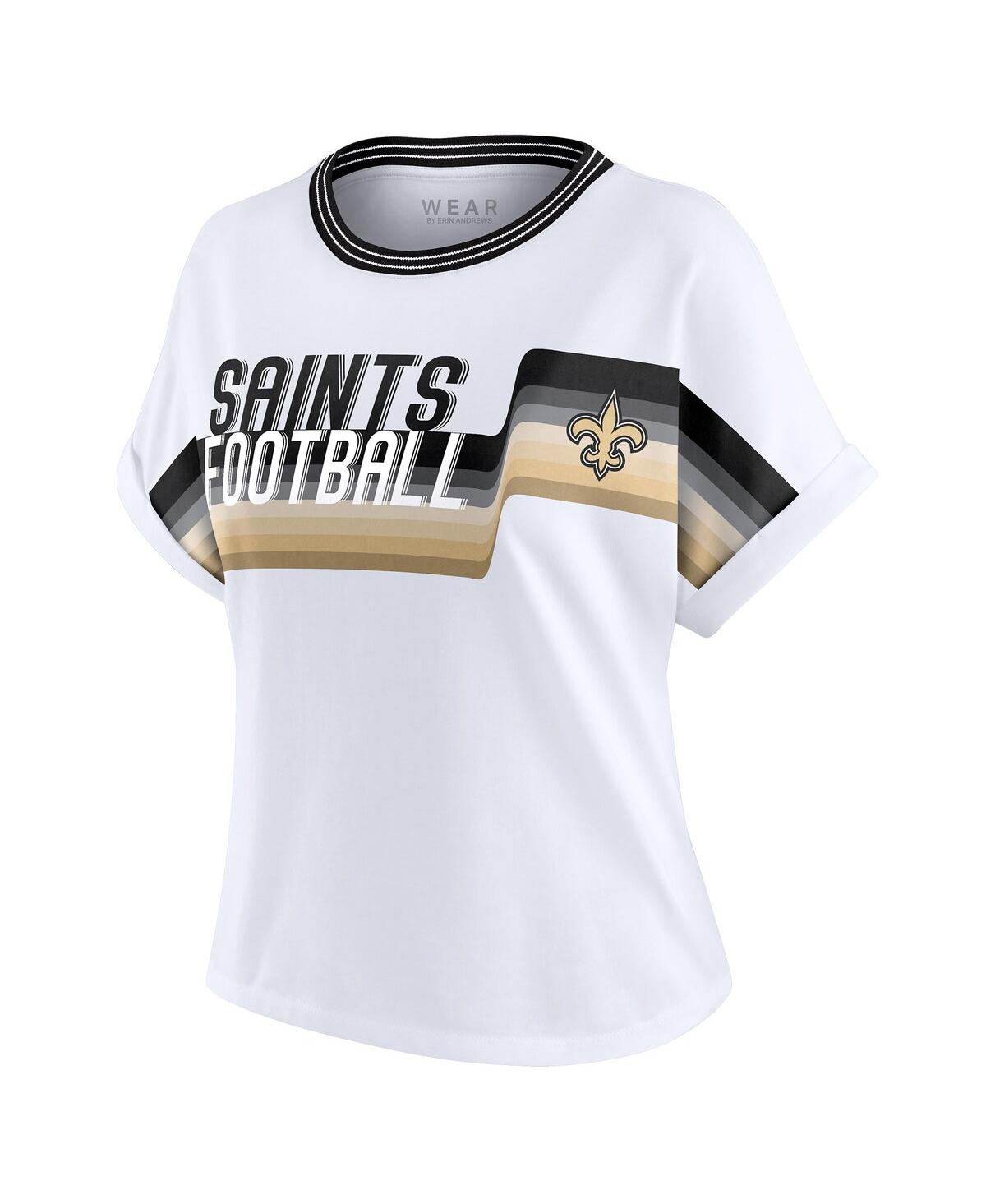 Wear by Erin Andrews Women's White New Orleans Saints Cropped Center Stripe Dolman T-Shirt