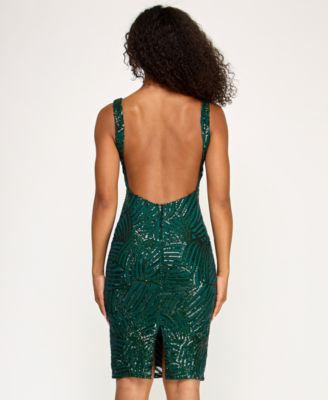 Juniors' Sequin Plunge Neck Midi Low-Back Dress