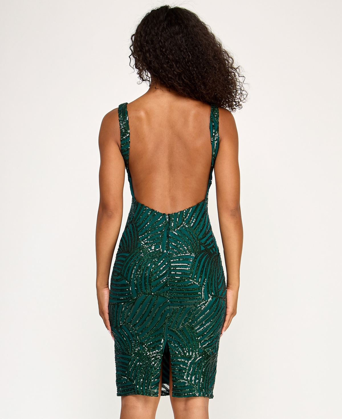 Seni & Cade Juniors' Sequin Plunge Neck Midi Low-back Dress In Green