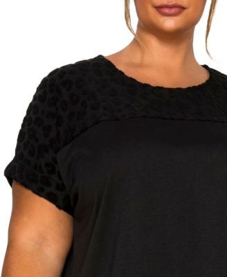 Plus Size Cheetah Burnout Contrast Yoke Dolman Top