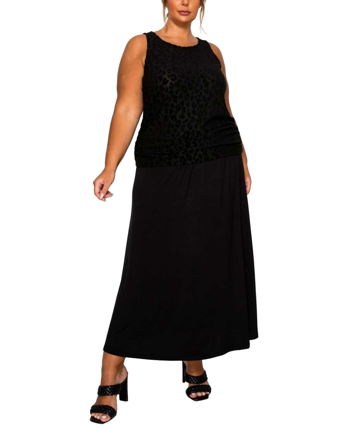 Coin 1804 Plus Cheetah Burnout Side Ruched Tank Top