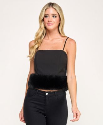 Juniors' Faux Fur-Hem Top