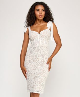 SENI & CADE Juniors' Lace Corset Sleeve Slim Midi Dress - IVORY/SILVER - Size XS