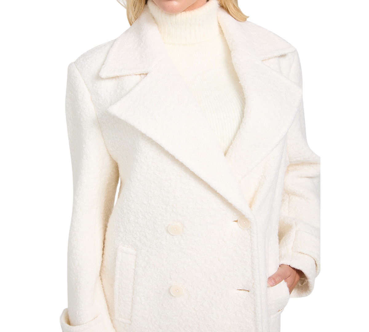 Guess Women's Leona Notch Collar Long Sleeve Peacoat In White