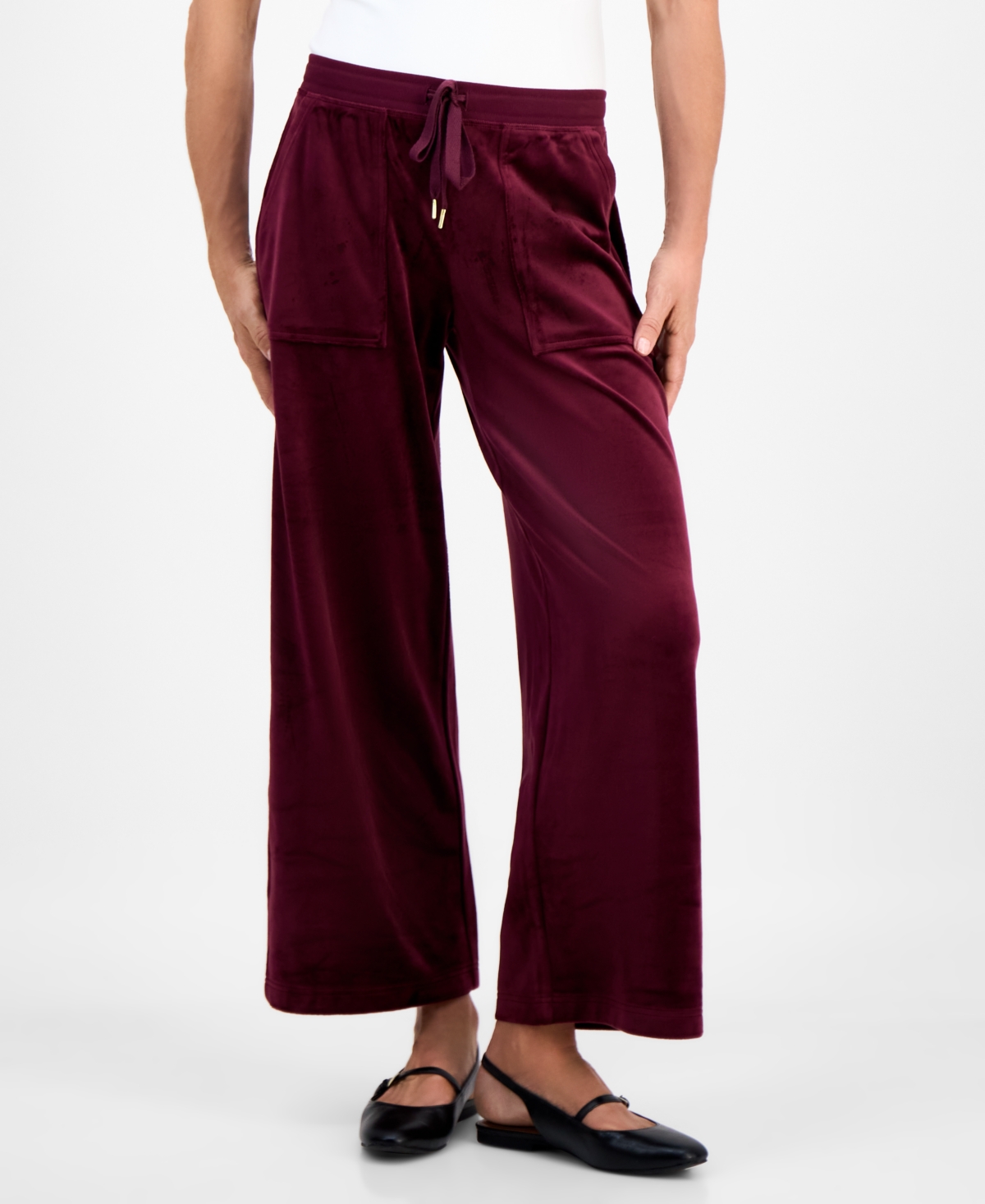 Style & Co Petite Pull-on Wide-leg Velour Lounge Pants, Macy's Exclusive In Burgundy
