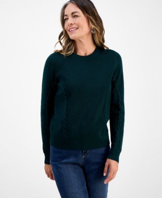 Petite Ribbed Cable Crewneck Sweater, Macy's Exclusive
