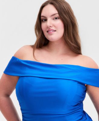 Trendy Plus Size Off-The Shoulder Ruched Gown, Created for Macy's