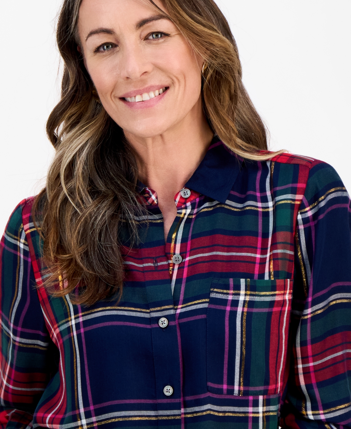 Style & Co Petite Festive Plaid Perfect Long-sleeve Shirt, Macy's Exclusive In White