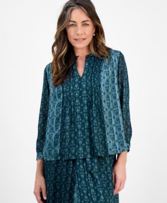 Petite Damask Shine Pintucked Top