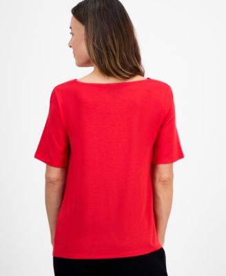 Petite Cowl-Neck Short-Sleeve Top, Macy's Exclusive 
