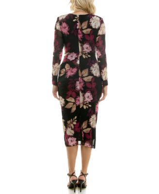 Women's Floral Mesh Bodycon Midi Dress