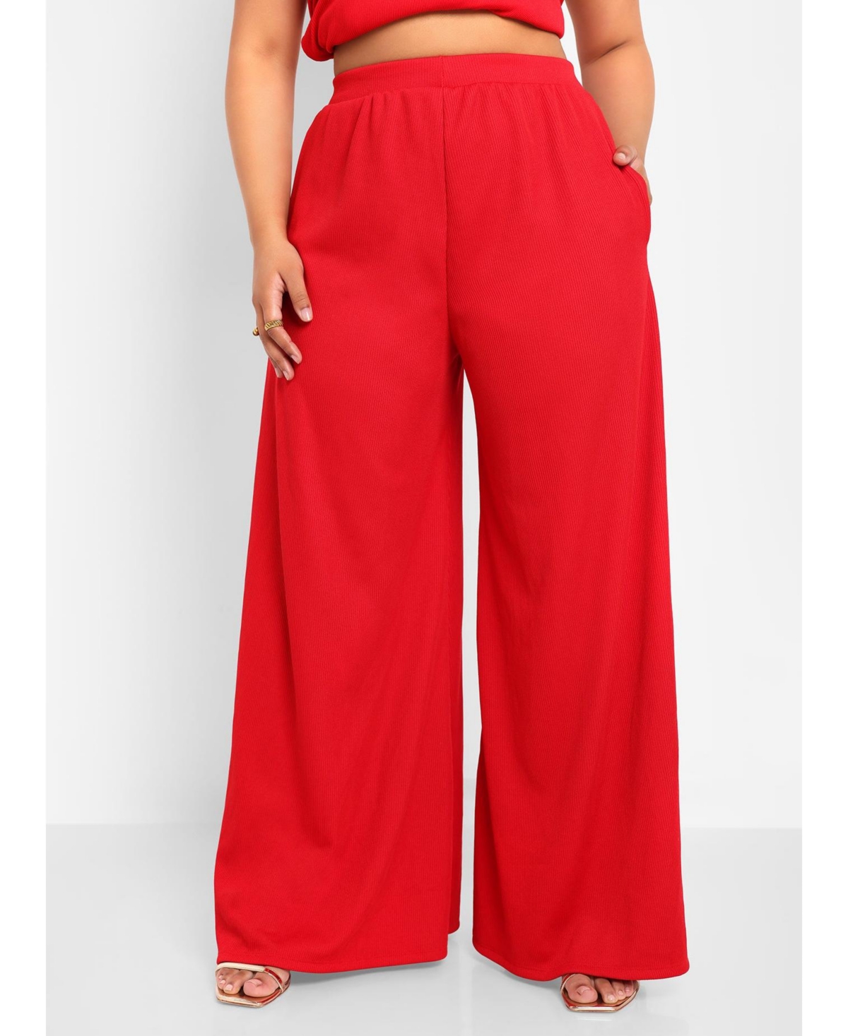 Rebdolls Plus Ribbed Wide Leg Pants W. Pockets