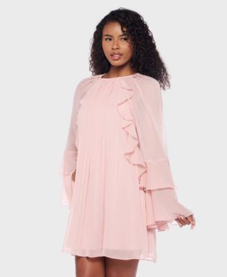 Juniors' Ruffled Chiffon Long-Sleeve Dress