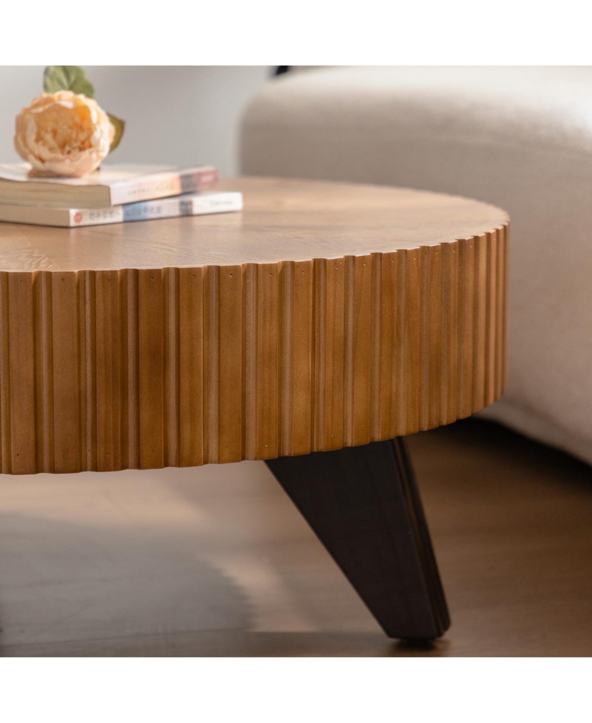 Streamdale 35.4 "Round Retro Coffee Table, Coffee Table Suitable For Coffee and Home Decor, Natural