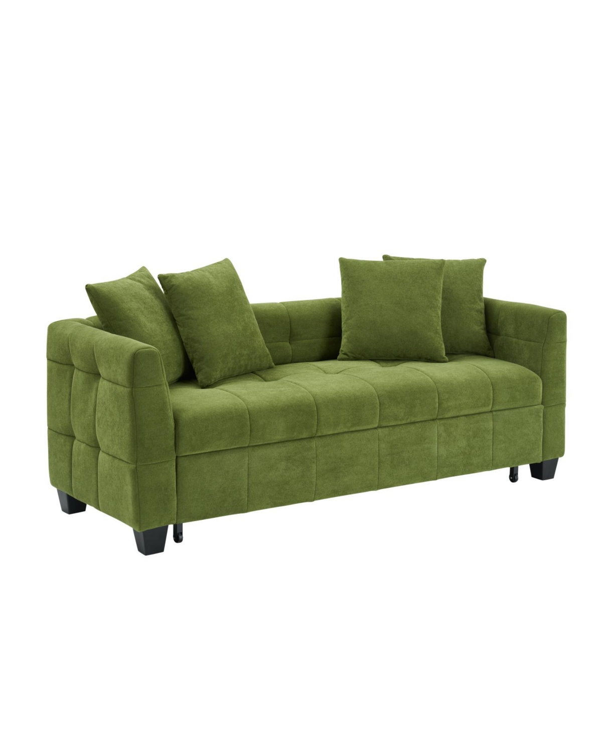 Streamdale Foldable 3-Seat Sofa Bed with Green Flannel Upholstery (77.9")