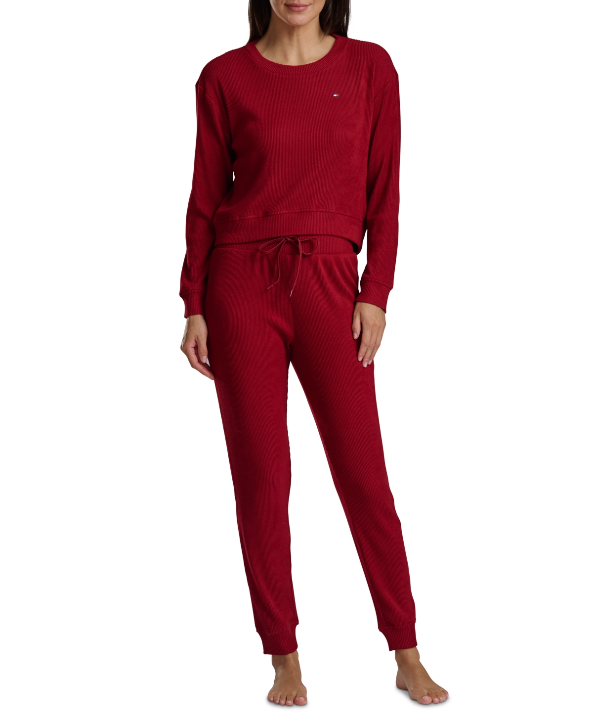 Tommy Hilfiger Women's 2-piece Long Sleeve Cardigan And Pants Set In Red