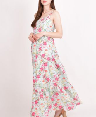 Women's White Floral Tiered Maxi Dress