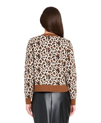 Women's Crewneck Printed Cardigan Sweater