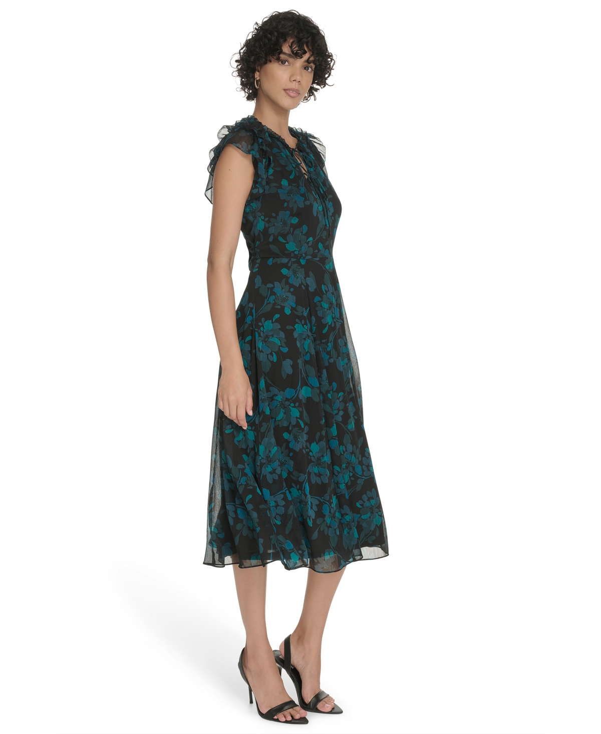 Tommy Hilfiger Petite Flutter Sleeve Midi Dress In Black