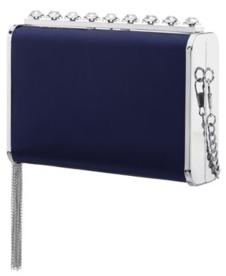 Crystal Ornamented Minaudiere Tassel Lift Lock Clutch