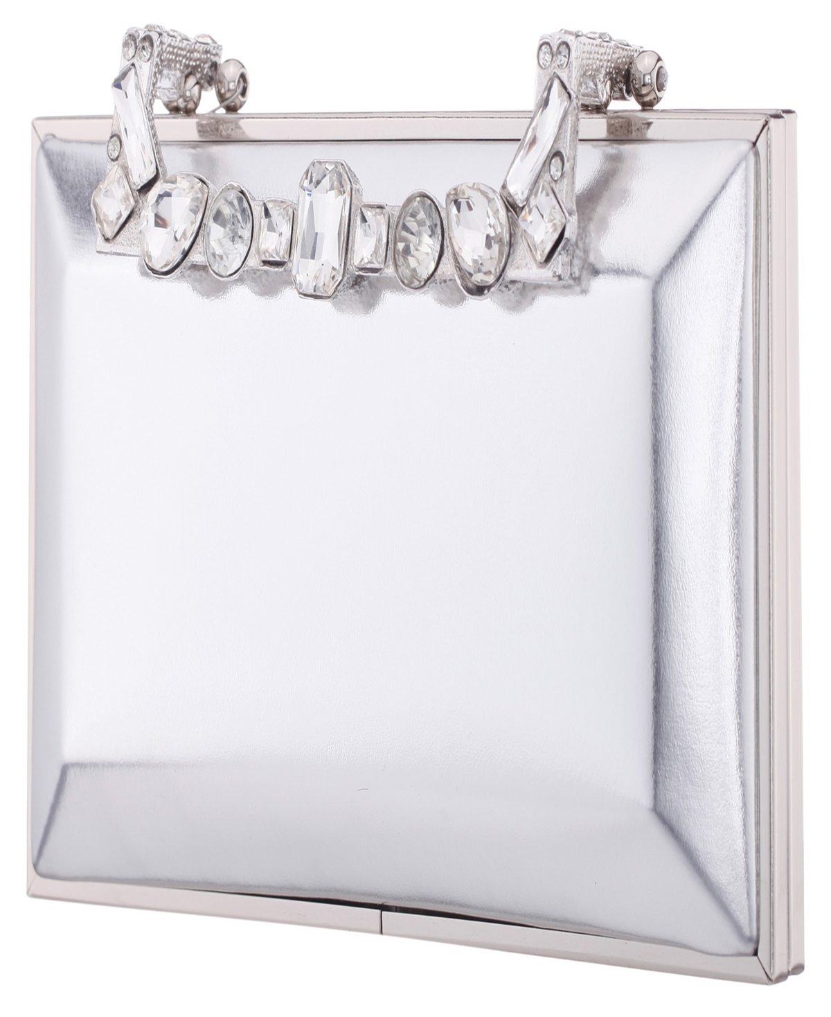 Nina Crystal Handle Lift Lock Clutch In Silver