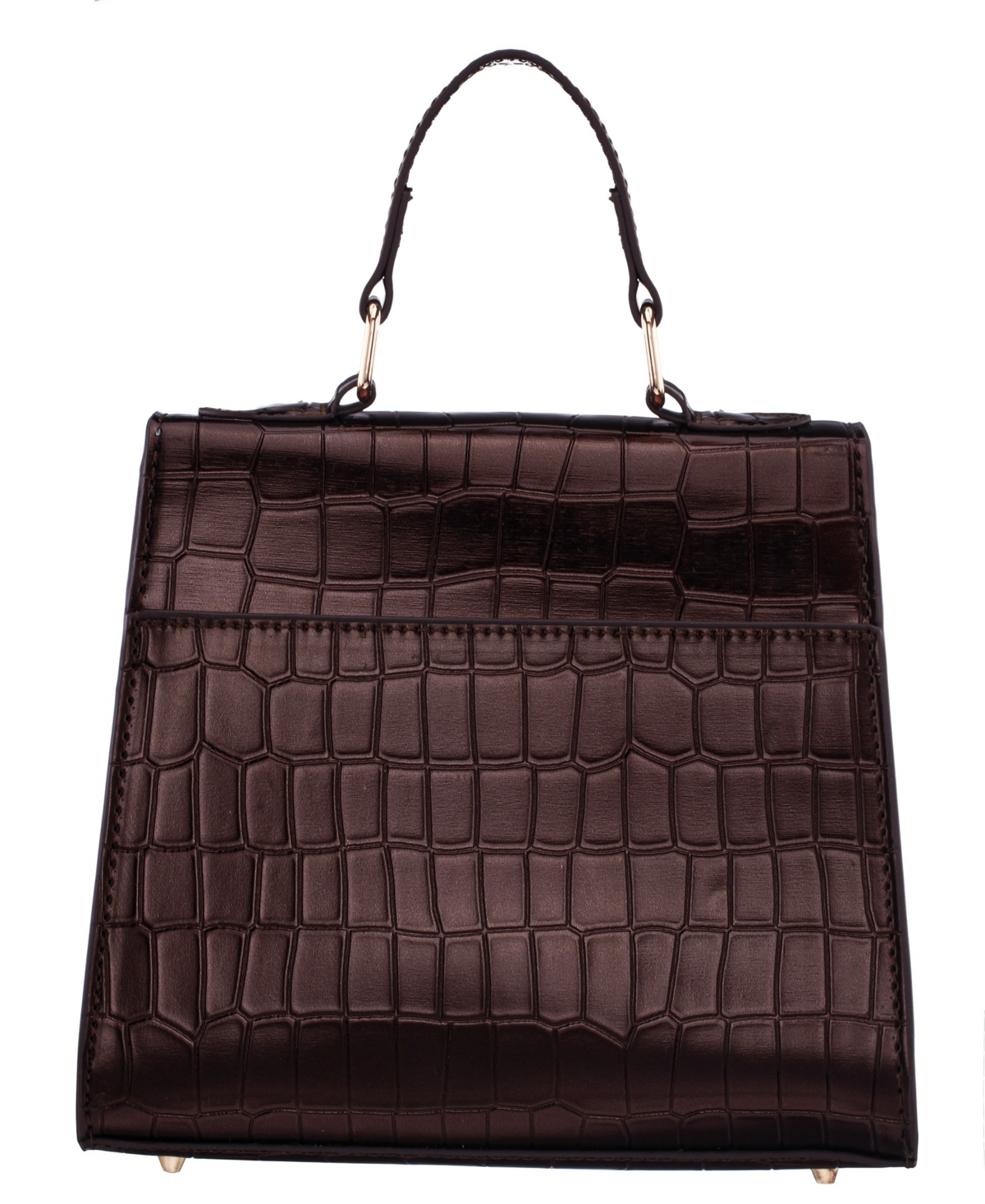 Nina Mini Croco Embossed Magnetic Snap Satchel Bag In Brown