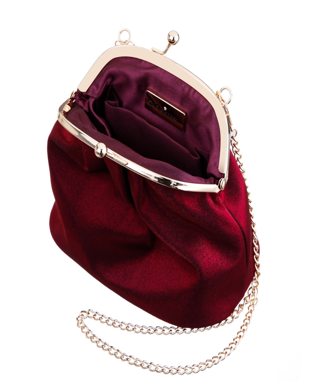 Nina Vintage Style Crystal Handle Frame Clutch In Burgundy