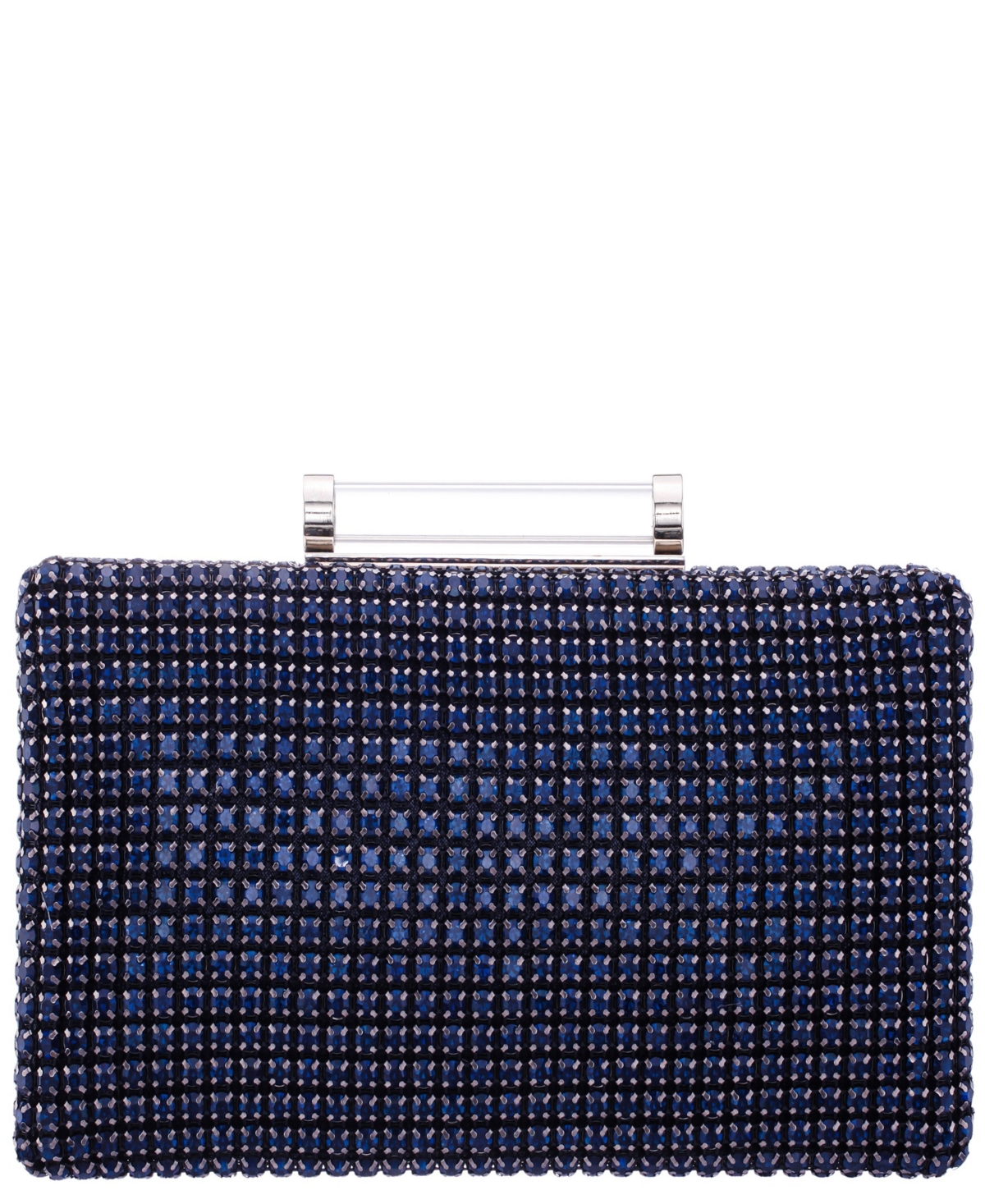 Nina Mini Crystal Encrusted Minaudiere Lift Lock Clutch In Blue