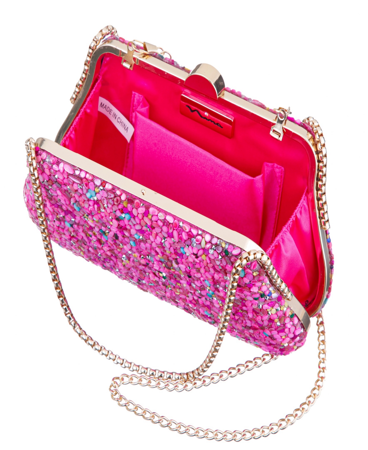 Nina Rock Candy Minaudiere Crystal Lift Lock Clutch In Pink