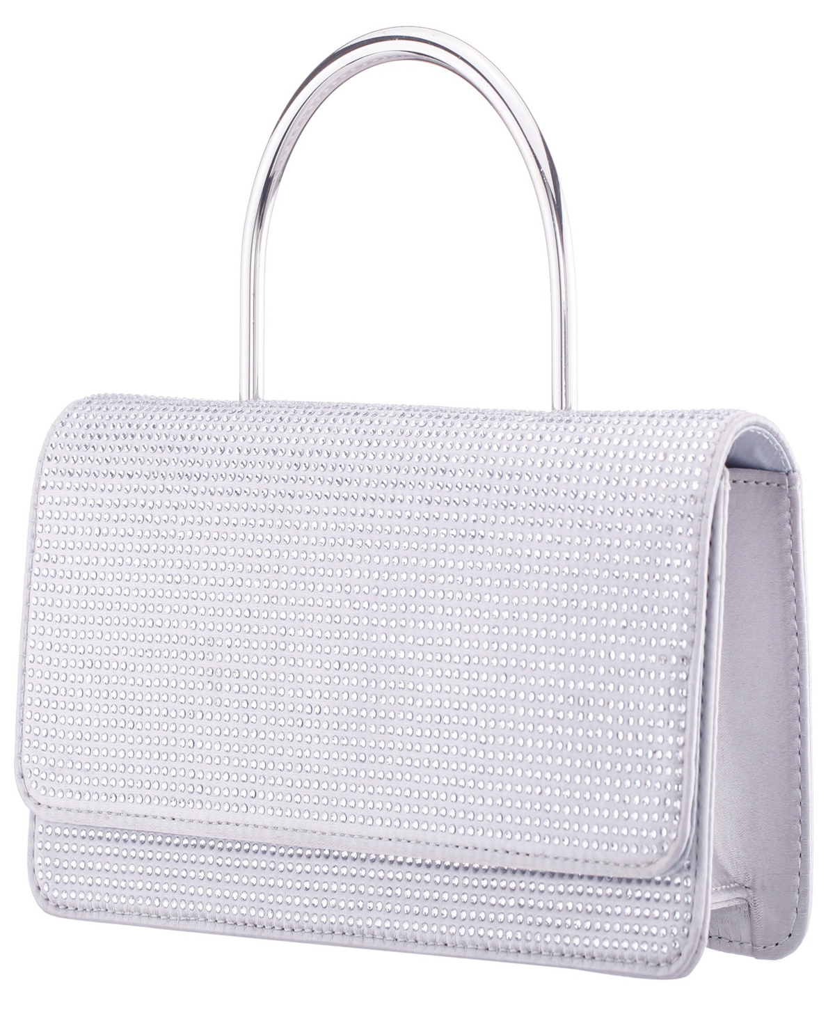 Nina Elongated Crystal Magnetic Snap Satchel Bag In Silver
