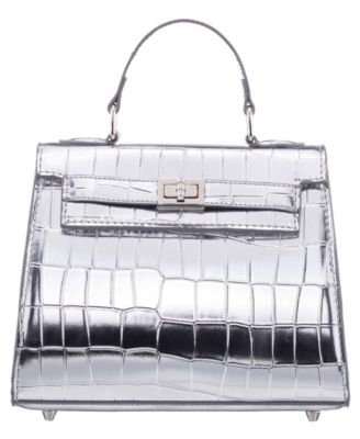 Mini Croco Embossed Magnetic Snap Satchel Bag