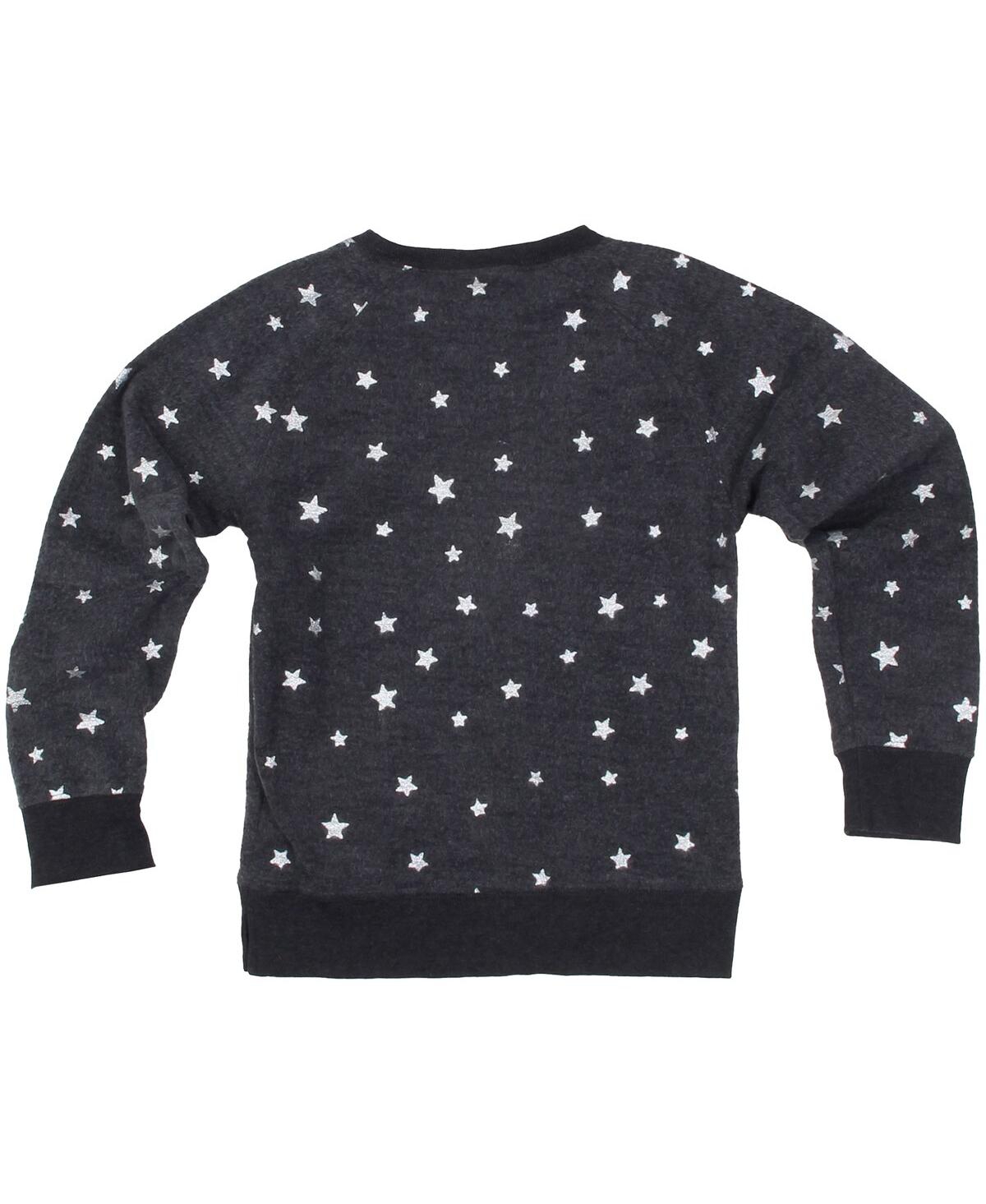 Wes & Willy Big Girls Charcoal Las Vegas Raiders Shimmer Star Reverse Fleece Pullover Sweatshirt In Black
