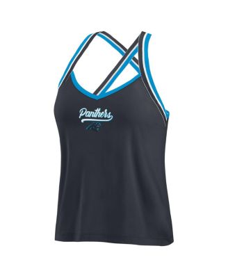 Women's Black Carolina Panthers Cross Strap Tri-Blend Tank Top