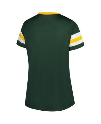 Women's Green Green Bay Packers Plus Size Rhinestone Redzone Athena Lace-Up Notch Neck T-Shirt