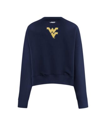 Women's Navy West Virginia Mountaineers Sequin Boxy Cropped Pullover Sweatshirt