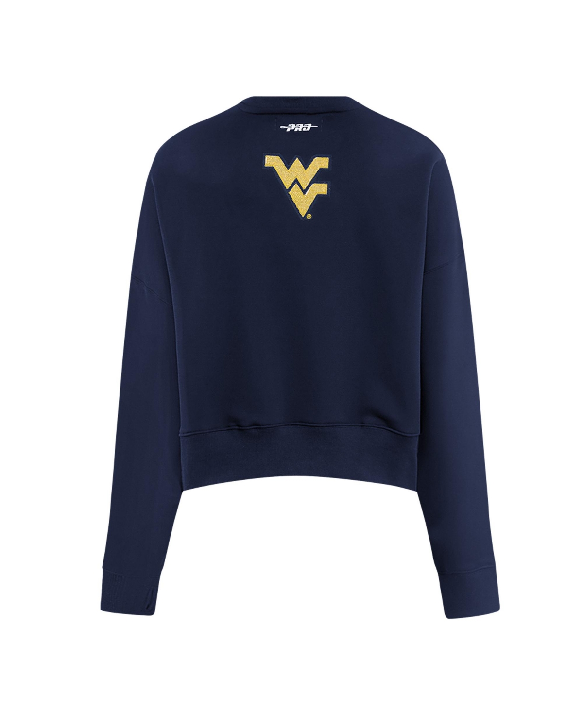 Pro Standard Women's Navy West Virginia Mountaineers Sequin Boxy Cropped Pullover Sweatshirt In Blue