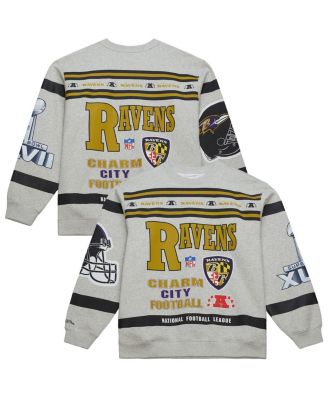 Mitchell & Ness - Men's Heather Gray Baltimore Ravens All Over Print Fleece Crewneck Sweatshirt