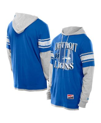 New Era - Men's Blue Detroit Lions Twofer Layered Long Sleeve Hoodie T-Shirt