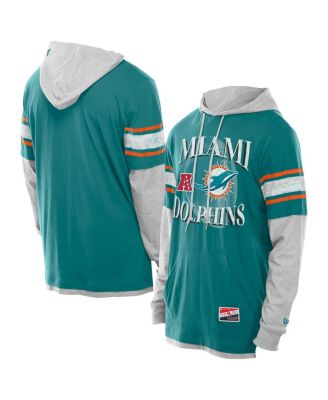 New Era - Men's Aqua Miami Dolphins Twofer Layered Long Sleeve Hoodie T-Shirt