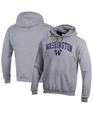 Champion - Men's Heather Gray Washington Huskies Arched Logo Fleece Pullover Hoodie