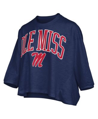 Women's Navy Ole Miss Rebels Midi Arch Over Logo Oversized T-Shirt