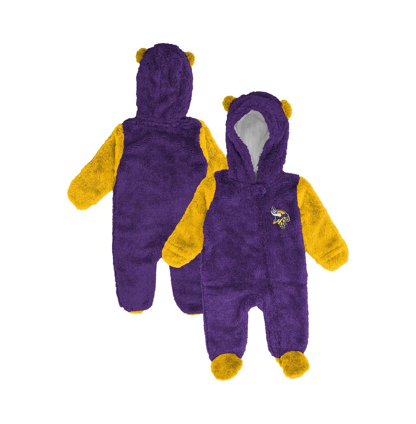 Outerstuff Baby Boys and Girls Purple Minnesota Vikings Stay Napping Fleece Bunting Full-Zip Sleeper — фото 1
