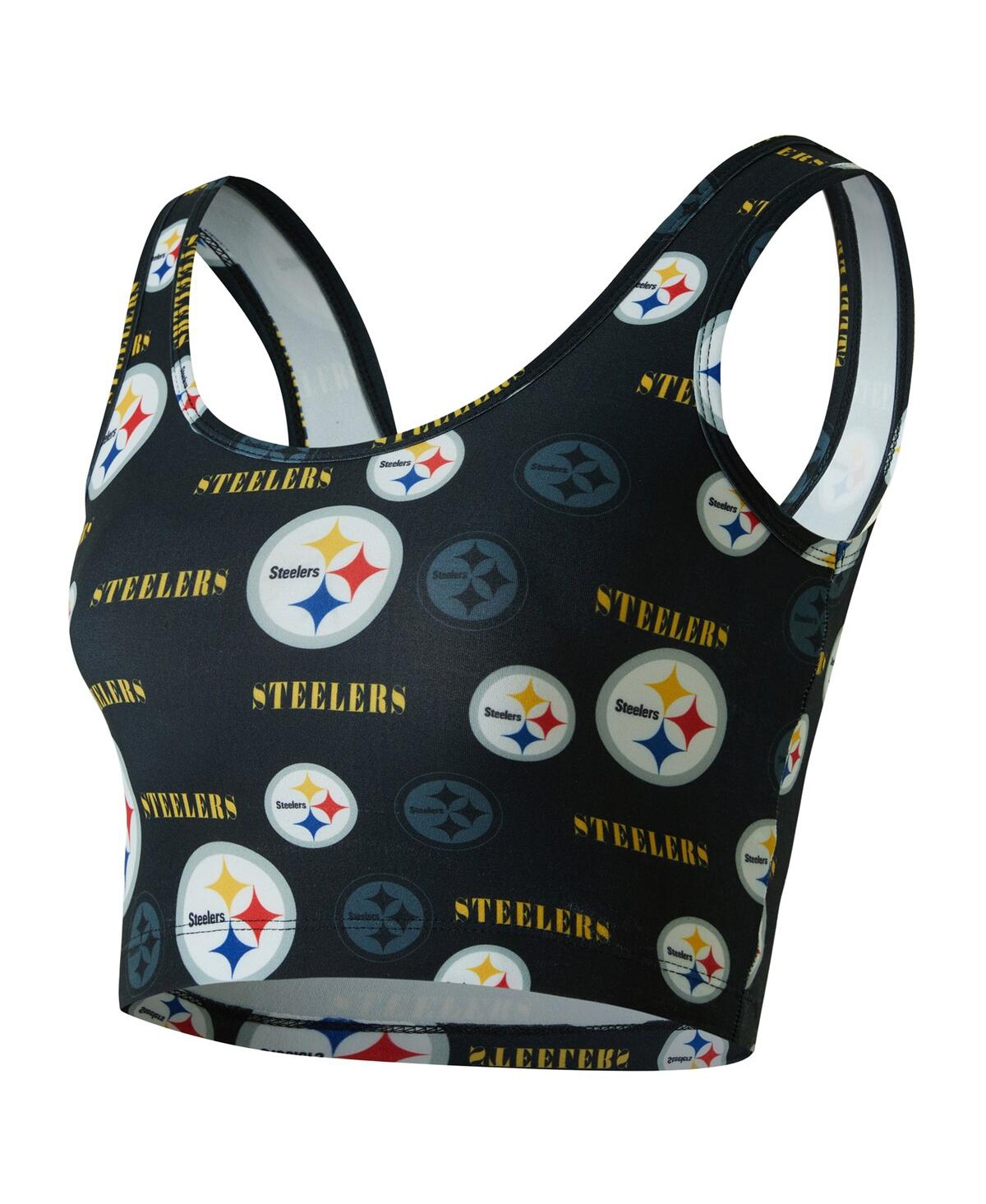 Concepts Sport Women's Black Pittsburgh Steelers Mosaic Allover Print Bralette In Black