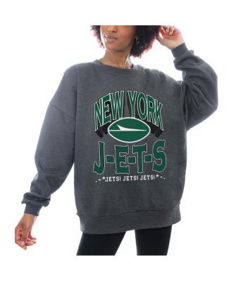 Gameday Couture - Women's Charcoal New York Jets Oversized Long Weekend Premium Fleece Drop Shoulder Pullover Sweatshirt